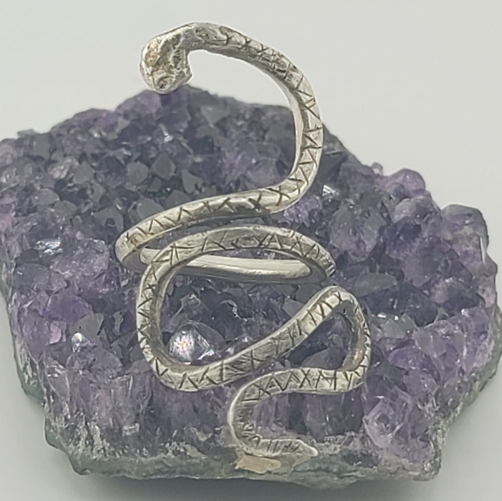 SNAKE ADJUSTABLE RING HANDMADE IN STERLING SILVER METAL SIZE 7 AND UP - Picture 5 of 6